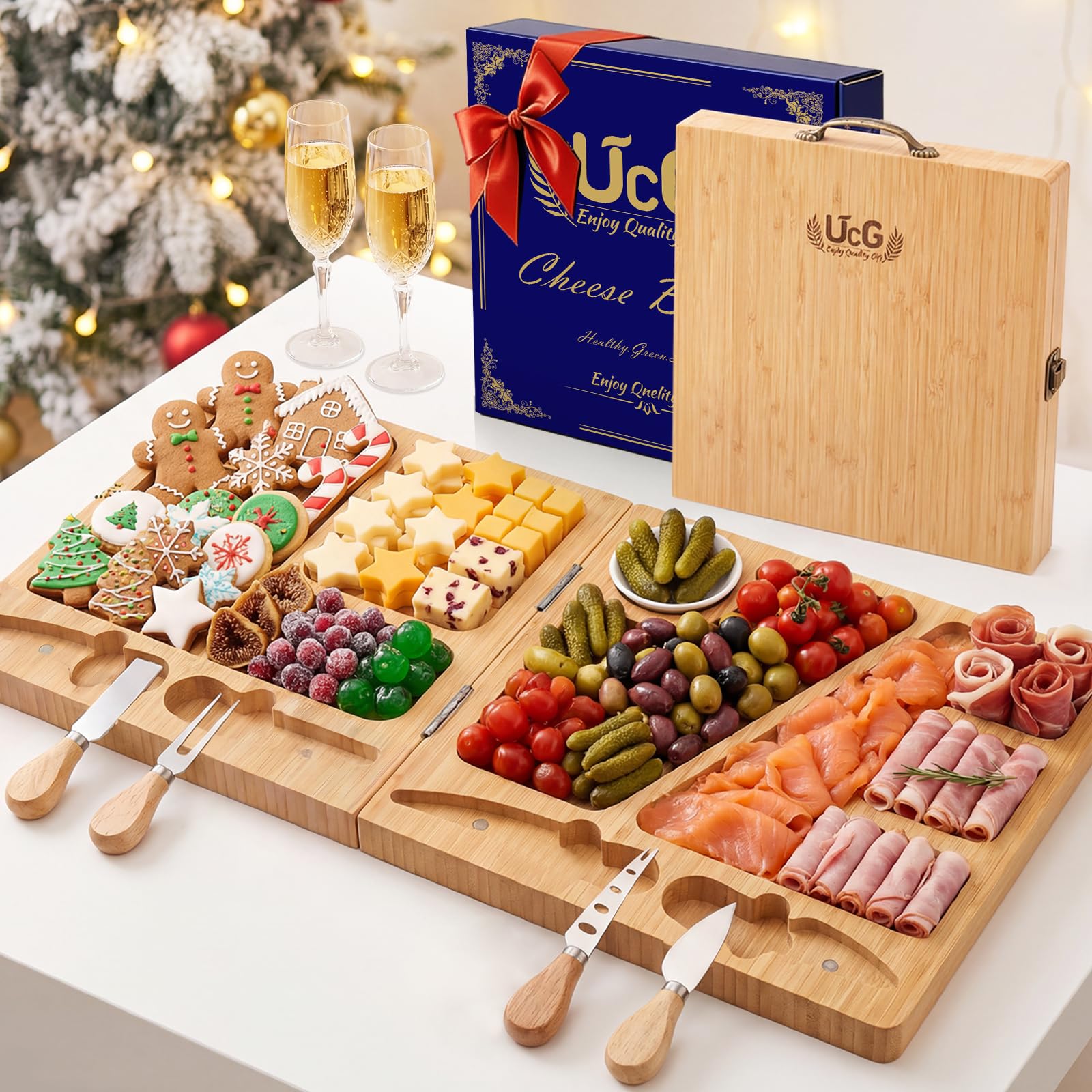 Charcuterie Board Gift Set Folding - Bamboo Large Double Cheese